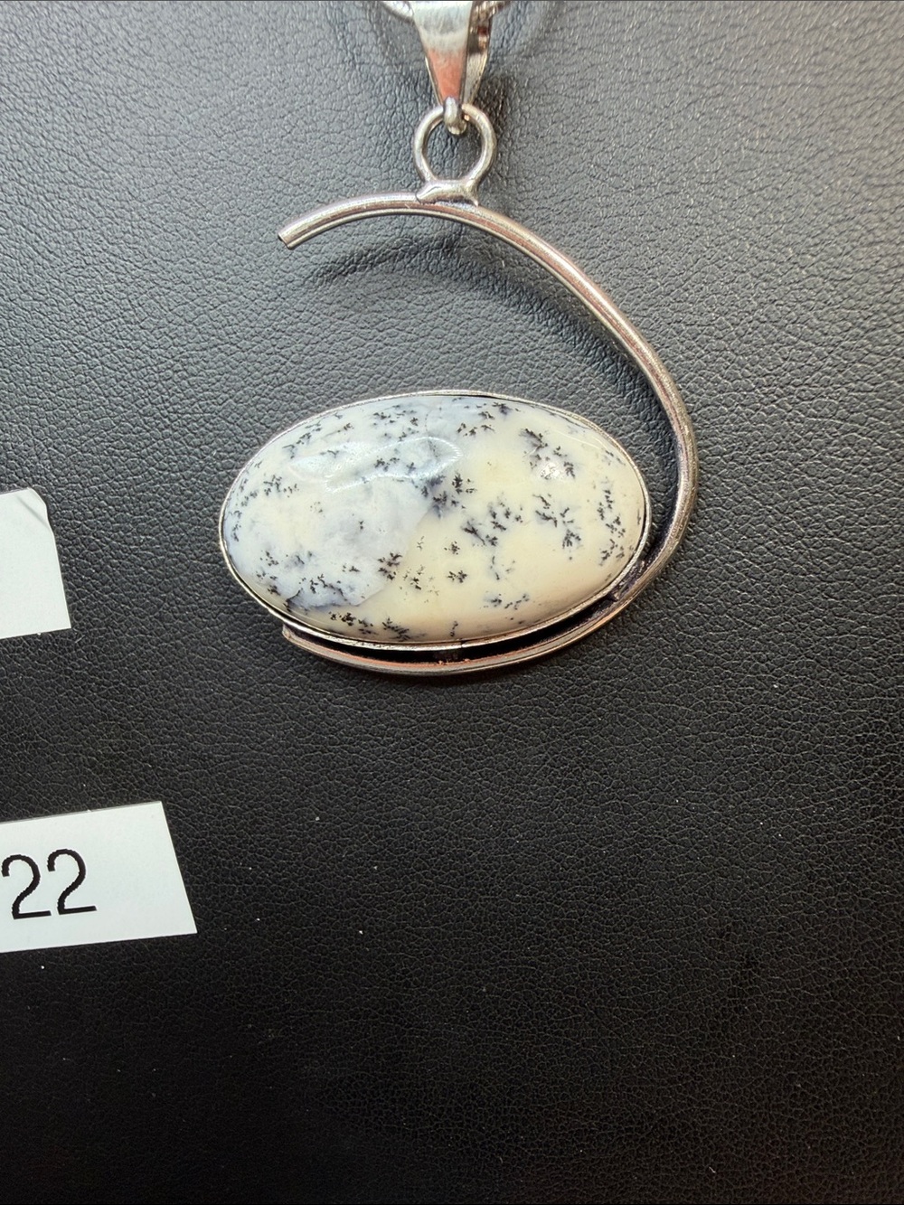 Dendritic Opal Oval Pendant 925 Plated in White and Black - A5